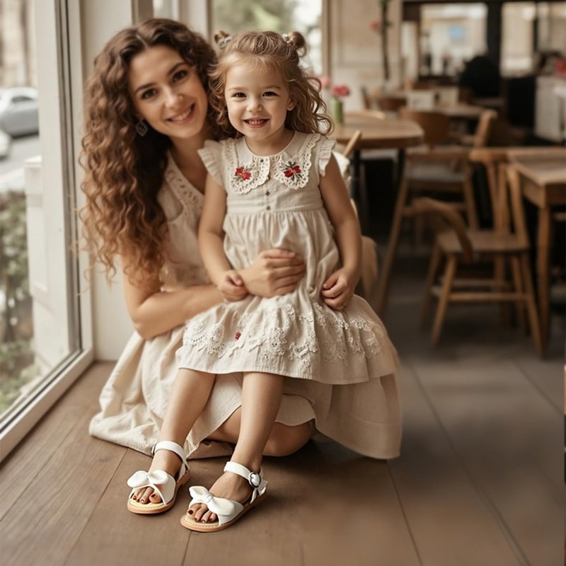 THEE BRON Toddler Girls Sandals Wedding Flower Girl Dress Shoes Summer Open Toe Flats(TB503 Little Kid,White/12M) - Image 3